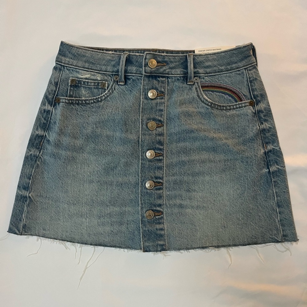 NWT American Eagle denim button up mini skirt with rainbow